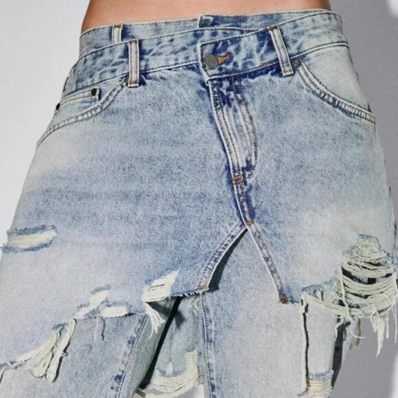 Women's Zara The Layered Denim Pant Blue Jeans Straight Leg Size 2 - Picture 8 of 12